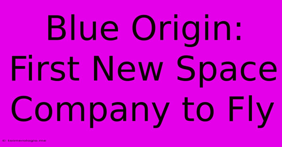 Blue Origin: First New Space Company To Fly