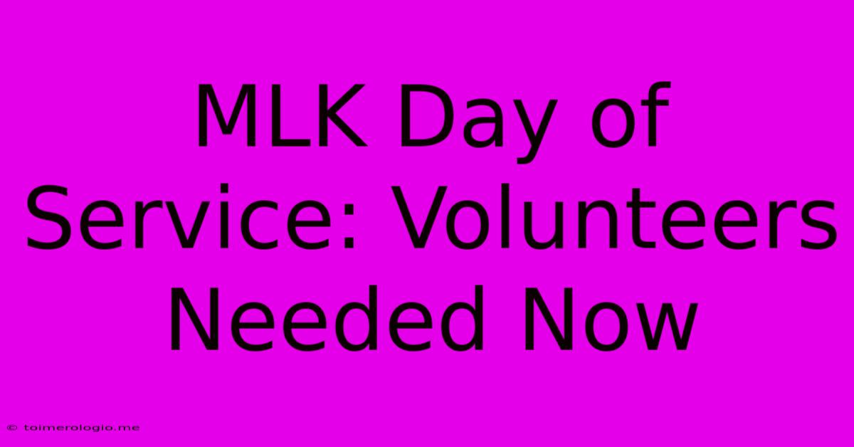 MLK Day Of Service: Volunteers Needed Now