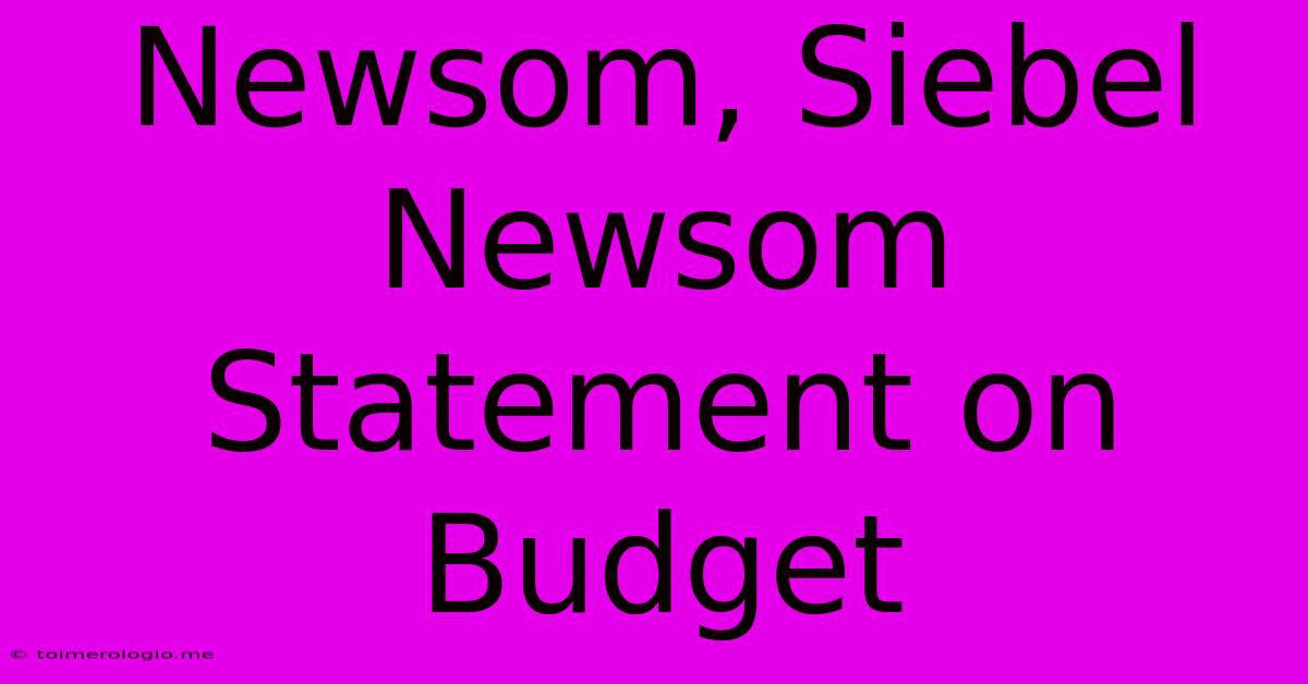 Newsom, Siebel Newsom Statement On Budget