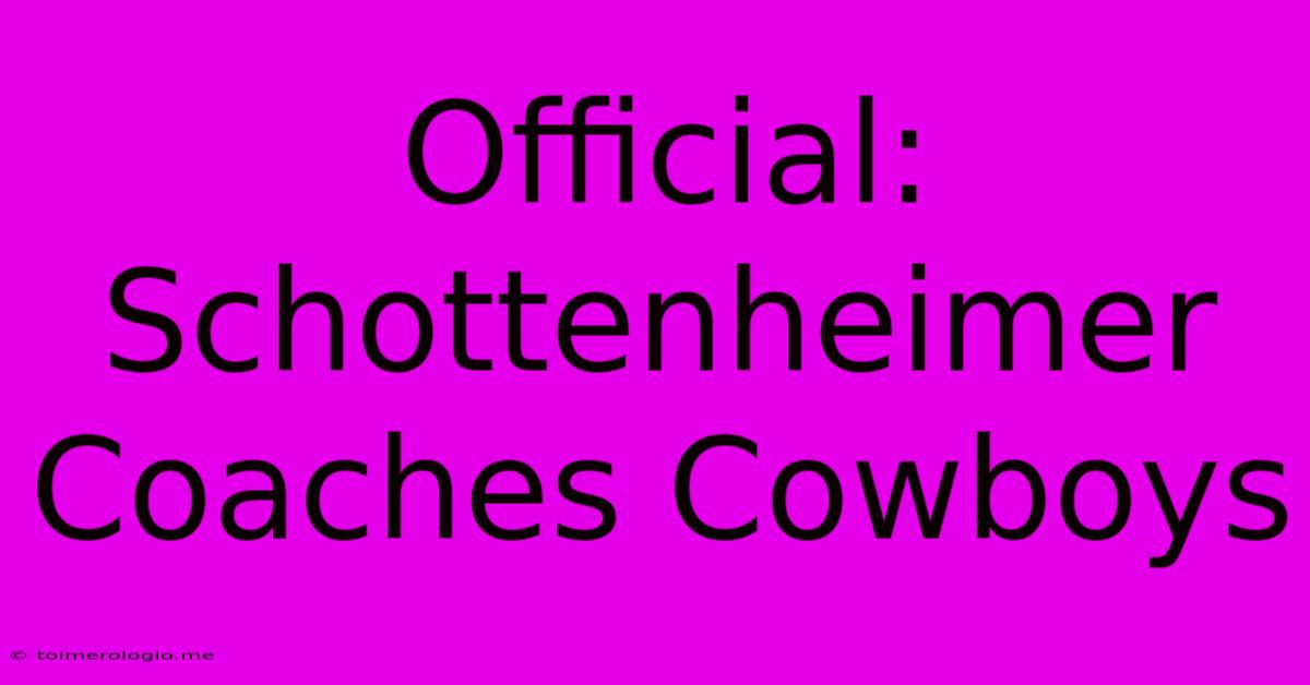 Official: Schottenheimer Coaches Cowboys