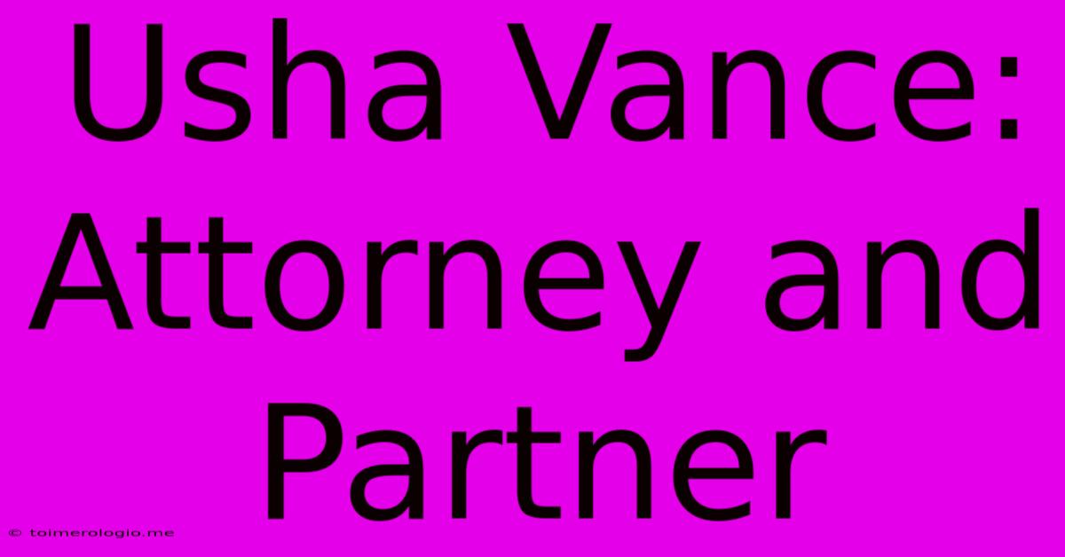 Usha Vance: Attorney And Partner